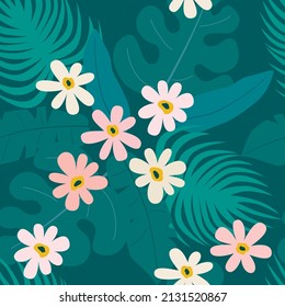 Patrón inmaculado en estilo floral botánico. Diseño exótico moderno con hojas verdes tropicales para papel, cubierta, tela, decoración de papel pintado interior