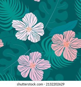 Seamless pattern in botanical floral style. Modern exotic design with tropical green leaves for paper, cover, fabric, interior wallpaper decor