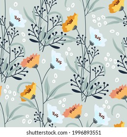 Seamless pattern of botanical floral tropical flowers and leaves vector illustration