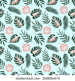 Seamless pattern of botanical floral tropical leaves vector illustration