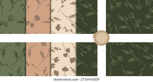 Padrão contínuo Botânico e flores decorativo Elemento Vintage Pacote. Ilustração de vetor