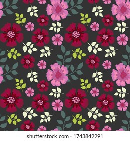 Seamless pattern botanical flowers and leaves background.