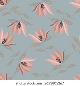 Seamless pattern botanical flowers and leaves background