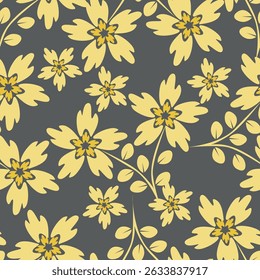 Seamless pattern botanical flowers and leaves background