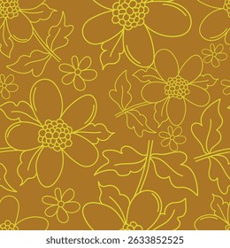 Seamless pattern botanical flowers and leaves background.