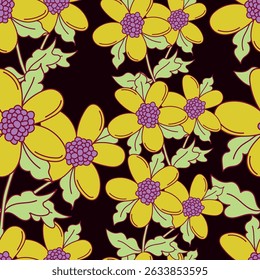 Seamless pattern botanical flowers and leaves background.