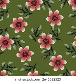 Seamless pattern botanical flowers and leaves background