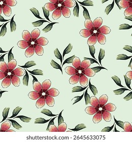 Seamless pattern botanical flowers and leaves background