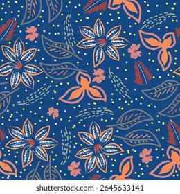 Seamless pattern botanical flowers and leaves background