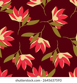 Plano de fundo de flores e folhas botânicas sem costura