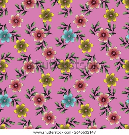 Seamless pattern botanical flowers and leaves background