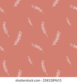 Seamless pattern. Botanical hand drawn vector branches, twigs. Heart leaf branch. Sketchy style illustration.