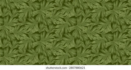 Seamless pattern botanical hawthorn green leaves. Ideal for autumn themes, herbal projects, nature education, seasonal decor, gardening, folklore, and botanical collections.