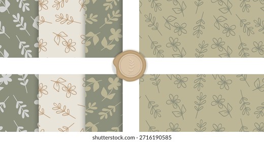 Padrão Sem Costura Botânica Folhas Flores Pacote Tom Terroso. Ilustração de vetor
