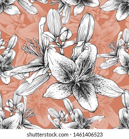 Nahtlose Muster botanische Lilly Blumen abstrakte Vintage Hintergrund.Vektorillustration Illustration Linie art.Für gebrauchte Tapeten Design, Textilien oder Packpapier.