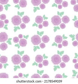 Seamless pattern with a botanical ornament of purple asters isolated on a white background for printing on textiles, home decor, wallpaper on the theme of flowering in the garden.