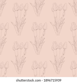 Nahtlose Muster botanische Tulpenblumen abstrakter Vintage-Hintergrund.Vektorgrafik-Zeichenlinie art.Für gebrauchte Tapeten, Textilien oder Verpackungsdesign.