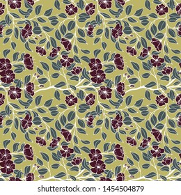  Seamless pattern botanical vector illustration. branches with flowers of apple tree leaves. hand drawing