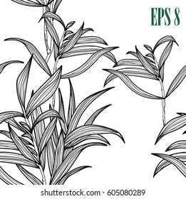 Seamless pattern of botany. Leaves of plants of different sizes and shapes. Stylish background with plants.