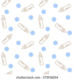 seamless pattern bottle baby boy vector.