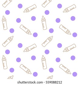 seamless pattern bottle baby purple circles dot vector