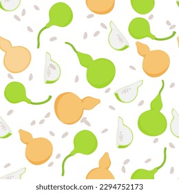 A seamless pattern of Bottle gourd or calabash with green and brown.