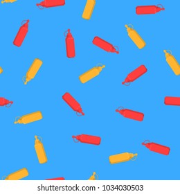 Seamless pattern bottle ketchup and mustard. Seamless texture background