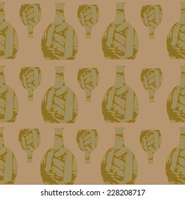 Seamless pattern with bottle of wine. Textured surface. Clipping mask is used, vector illustration.