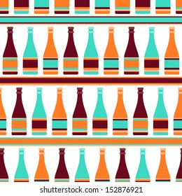 Seamless pattern with bottles of champagne in retro style.
