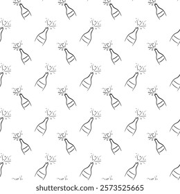 Seamless pattern with bottles of champagne, bottles of wine