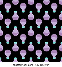 Seamless pattern with bottles of elixir