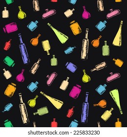 Seamless pattern with bottles. Hand drawn graphic