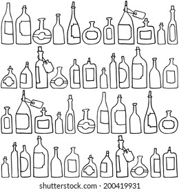 seamless pattern with bottles. line drawing