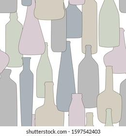 Seamless pattern with bottles of pastel colors. Vector.