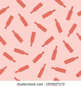 seamless pattern with bottles of red wine on a pink background, can be used as a background, wrapping paper for gifts, print on stationery and notebooks, lettering