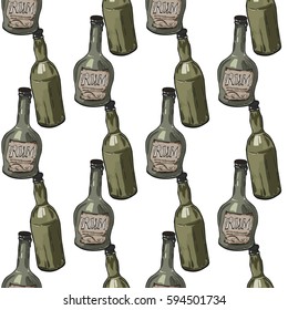 Seamless pattern with bottles of the rum on white background. Vector illustration