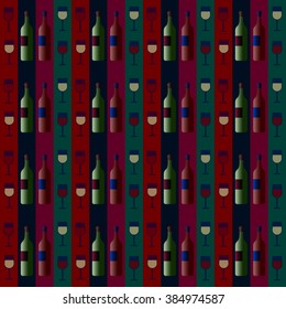 seamless pattern with bottles of wine and glasses