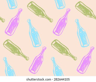Seamless pattern. Bottles of wine hand-drawn. Vector graphics.