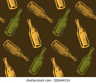 Seamless pattern. Bottles of wine hand-drawn. Vector graphics.