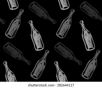 Seamless pattern. Bottles of wine hand-drawn. Vector graphics.