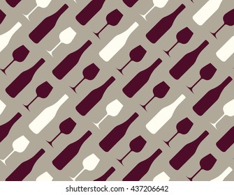 Seamless pattern with bottles and wineglasses (red and white wine)