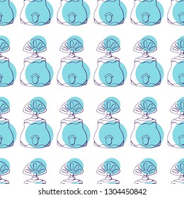 Seamless pattern with bottles of woman's perfume. The contour is colorful. Endless textures for clothing design, packaging, fabrics, prints, scrabbooking, blog design and gifts.