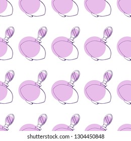 Seamless pattern with bottles of woman's perfume. The contour is colorful. Endless textures for clothing design, packaging, fabrics, prints, scrabbooking, blog design and gifts.