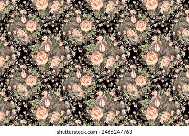 Seamless pattern bouquet bud roses and herbs 