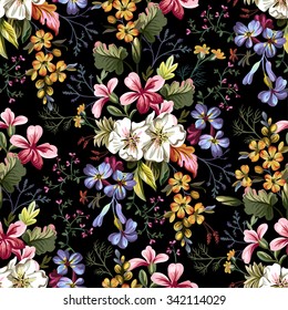 seamless pattern of bouquet of decorative flowers on a black background