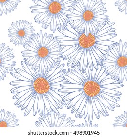 Seamless pattern of bouquet of decorative flowers with chamomile on a white background, bouquet vector