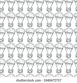 Seamless Pattern Bouquet of flowers bow-knot contour