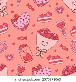 seamless pattern with  bouquet of flowers and sweets