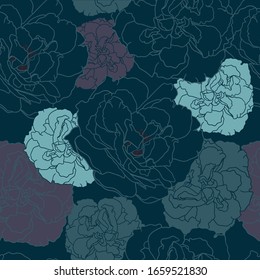 Seamless pattern of a bouquet of green roses on green background. Green floral pattern design for fabric designs Various wallpapers and backgrounds. Vintage floral style.