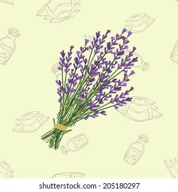 Seamless pattern with a bouquet of lavender. background